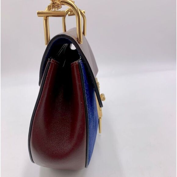 Auth Chloe Drew Mini Two Tone Leather Suede Navy Bordeaux Shoulder Bag - Picture 9 of 15